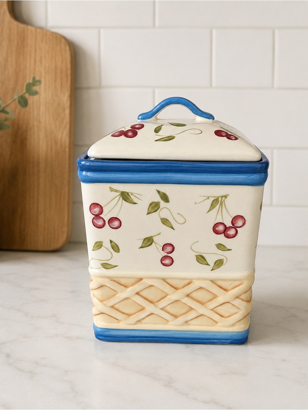 Inspirado Seattle USA Stonelite Clay Hand-Painted Cherry Ceramic Canister
